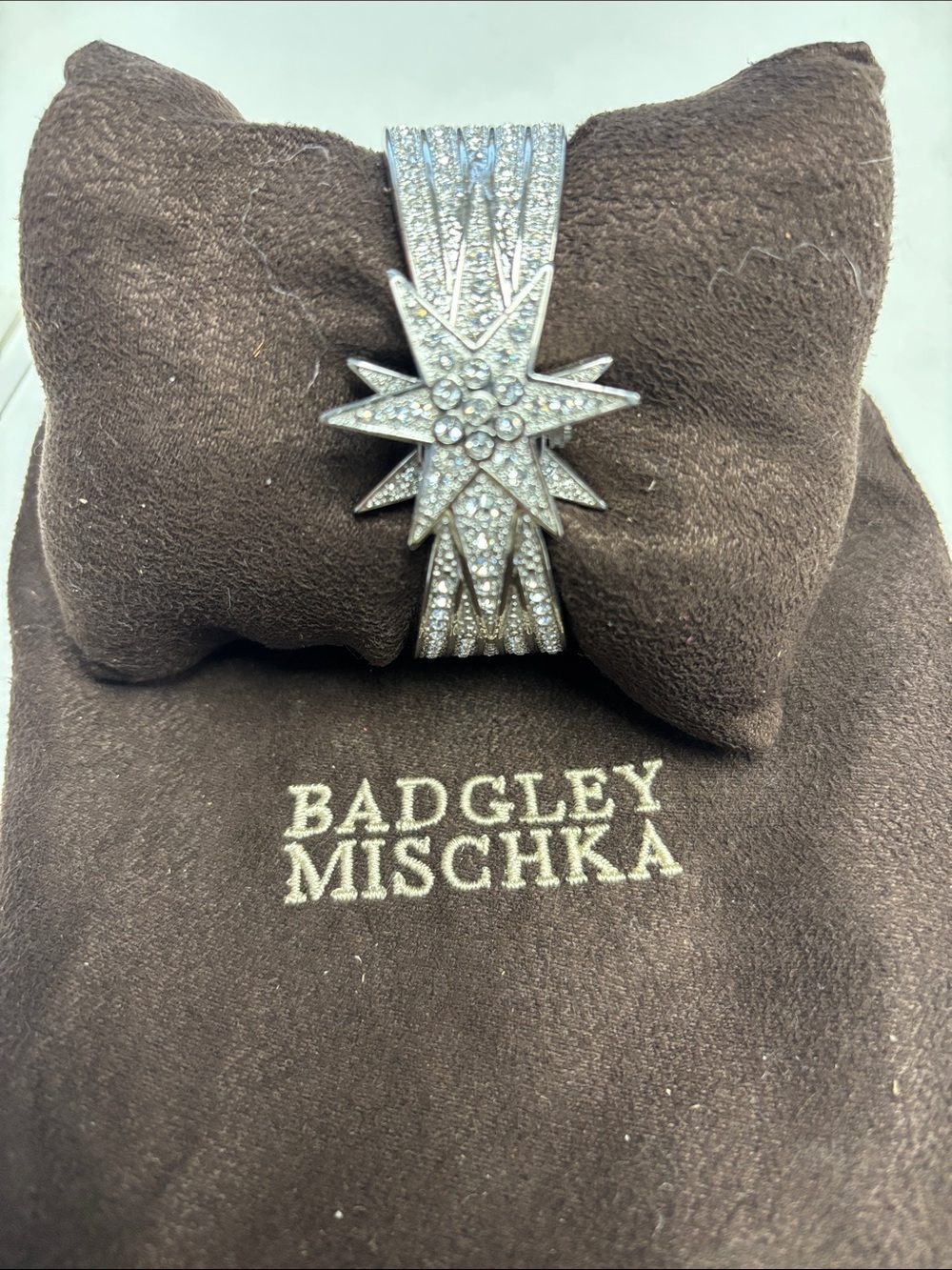 Badgley Mischka Silver-tone Starburst Crystal Bracelet Watch